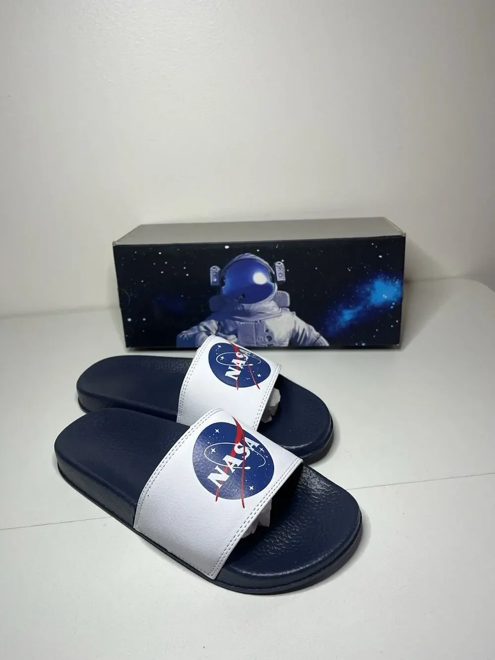 NASA Slide On Flip Flops Kids Boys Size 3M New In Box Space Sandals Slides NWB